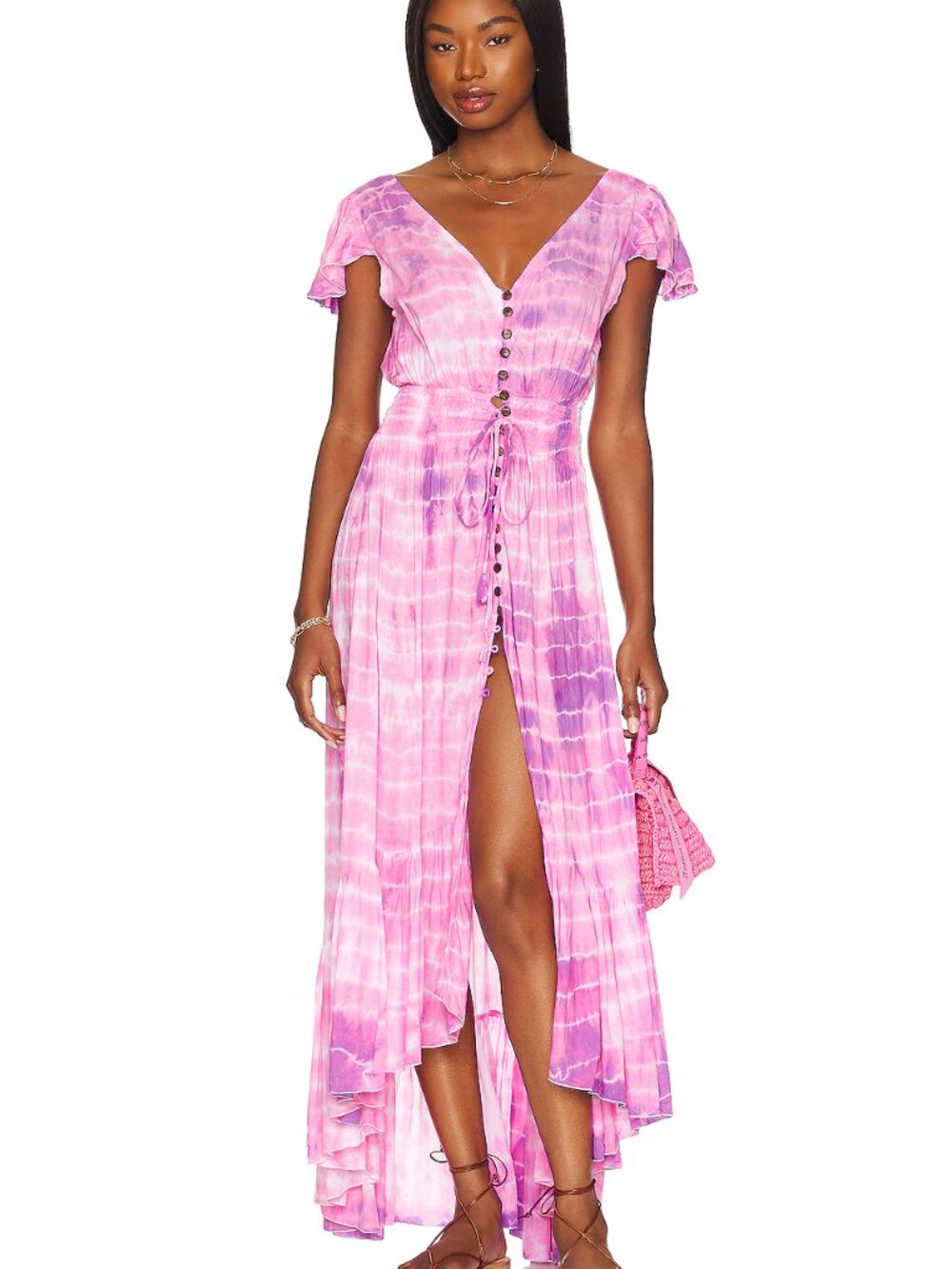 NWT Tiare Hawaii Pink Tie Dye Dress M/L Bohemian Surf Coastal Gypsy Mermaidcore